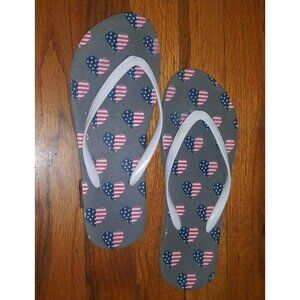 Women's Patriotic Flip Flops American Flag Hearts July 4 Rubber Sz 38/39 US 8/9